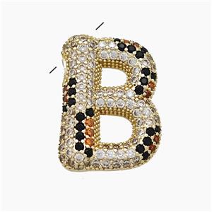 Copper Letter-B Pendant Micropave Zirconia Gold Plated, approx 16-23mm, 3-5mm hole [FN50999]