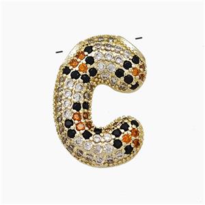Copper Letter-C Pendant Micropave Zirconia Gold Plated, approx 16-23mm, 3-5mm hole [FN51000]