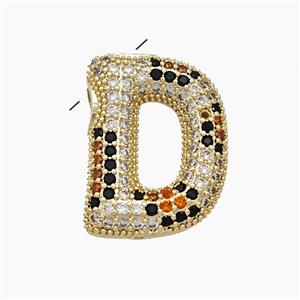 Copper Letter-D Pendant Micropave Zirconia Gold Plated, approx 16-23mm, 3-5mm hole [FN51001]