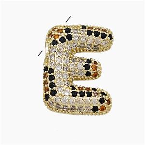 Copper Letter-E Pendant Micropave Zirconia Gold Plated, approx 16-23mm, 3-5mm hole [FN51002]