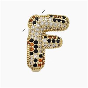 Copper Letter-F Pendant Micropave Zirconia Gold Plated, approx 16-23mm, 3-5mm hole [FN51003]
