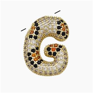 Copper Letter-G Pendant Micropave Zirconia Gold Plated, approx 16-23mm, 3-5mm hole [FN51004]