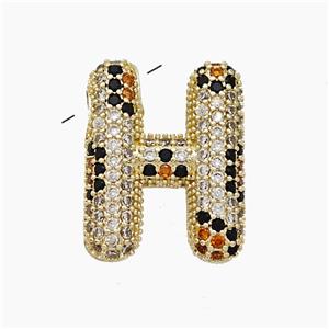Copper Letter-H Pendant Micropave Zirconia Gold Plated, approx 16-23mm, 3-5mm hole [FN51005]
