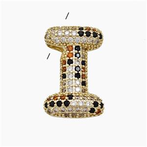 Copper Letter-I Pendant Micropave Zirconia Gold Plated, approx 16-23mm, 3-5mm hole [FN51006]