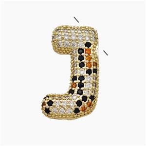 Copper Letter-J Pendant Micropave Zirconia Gold Plated, approx 16-23mm, 3-5mm hole [FN51007]