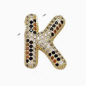 Copper Letter-K Pendant Micropave Zirconia Gold Plated, approx 16-23mm, 3-5mm hole [FN51008]