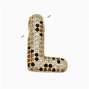 Copper Letter-L Pendant Micropave Zirconia Gold Plated, approx 16-23mm, 3-5mm hole [FN51009]
