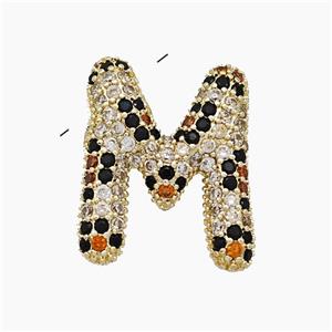 Copper Letter-M Pendant Micropave Zirconia Gold Plated, approx 16-23mm, 3-5mm hole [FN51010]