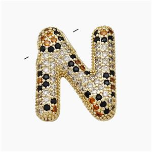 Copper Letter-N Pendant Micropave Zirconia Gold Plated, approx 16-23mm, 3-5mm hole [FN51011]