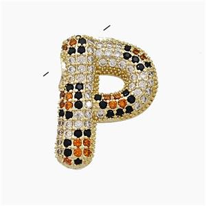 Copper Letter-P Pendant Micropave Zirconia Gold Plated, approx 16-23mm, 3-5mm hole [FN51013]