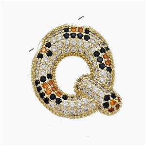 Copper Letter-Q Pendant Micropave Zirconia Gold Plated, approx 16-23mm, 3-5mm hole [FN51014]