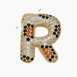 Copper Letter-R Pendant Micropave Zirconia Gold Plated, approx 16-23mm, 3-5mm hole [FN51015]