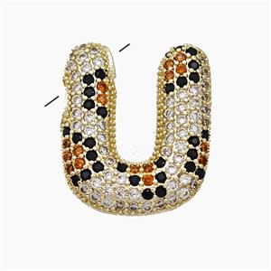 Copper Letter-U Pendant Micropave Zirconia Gold Plated, approx 16-23mm, 3-5mm hole [FN51018]