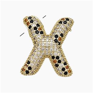Copper Letter-X Pendant Micropave Zirconia Gold Plated, approx 16-23mm, 3-5mm hole [FN51021]