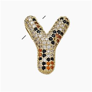 Copper Letter-Y Pendant Micropave Zirconia Gold Plated, approx 16-23mm, 3-5mm hole [FN51022]