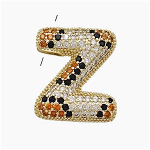 Copper Letter-Z Pendant Micropave Zirconia Gold Plated, approx 16-23mm, 3-5mm hole [FN51023]