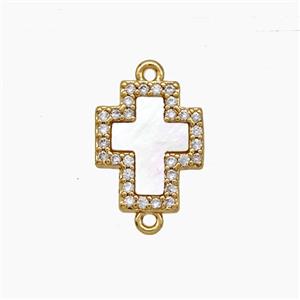 Copper Cross Connector Pave Zirconia Shell 18K Gold Plated, approx 11-13mm [FN51025]