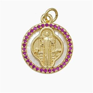 Copper Jesus Pendant Pave Zirconia Shell Circle 18K Gold Plated, approx 17mm [FN51031]