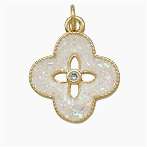 Copper Clover Pendant Pave Zirconia Fire Opal 18K Gold Plated, approx 17.5mm [FN51033]