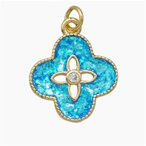 Copper Clover Pendant Pave Zirconia Fire Opal 18K Gold Plated, approx 17.5mm [FN51034]