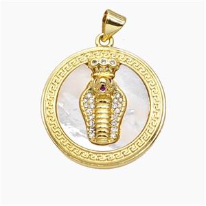 The Serpent King Charms Copper Snake Pendant Pave Zirconia Shell 18K Gold Plated, approx 23mm [FN51036]