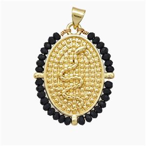 Copper Snake Pendant Crystal Glass Wire Wrapped Oval 18K Gold Plated, approx 24-30mm [FN51038]