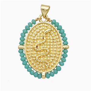 Copper Snake Pendant Crystal Glass Wire Wrapped Oval 18K Gold Plated, approx 24-30mm [FN51039]