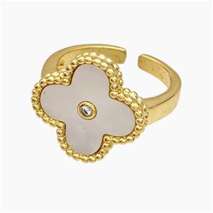 Copper Clover Rings Pave Shell 18K Gold Plated, approx 17mm, 18mm dia [FN51047]