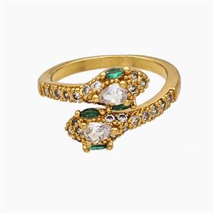 Copper Snake Rings Pave Zirconia 18K Gold Plated, approx 6mm, 18mm dia [FN51050]