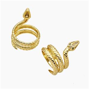Copper Snake Rings Pave Zirconia 18K Gold Plated, approx 6-13mm, 18mm dia [FN51054]