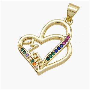 Copper Heart Pendant Pave Zirconia Mom 18K Gold Plated, approx 18-20mm [FN51064]