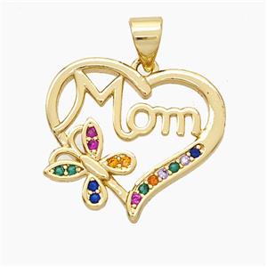 Copper Heart Butterfly Pendant Pave Zirconia Mom 18K Gold Plated, approx 20mm [FN51065]