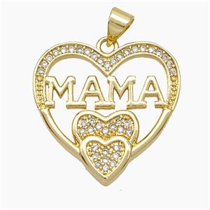 Copper Heart Pendant Pave Zirconia MAMA 18K Gold Plated, approx 23mm [FN51067]
