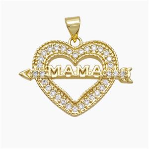 Copper Heart Arrow Pendant Pave Zirconia MAMA 18K Gold Plated, approx 20-27mm [FN51068]