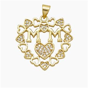 Copper Heart Pendant Pave Zirconia Mom 18K Gold Plated, approx 25mm [FN51069]