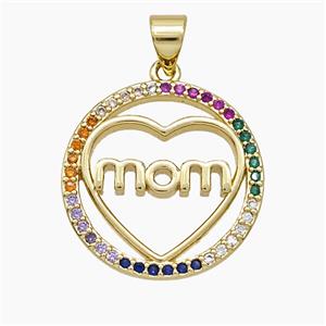 Copper Heart Pendant Pave Zirconia Mom 18K Gold Plated, approx 20mm [FN51070]