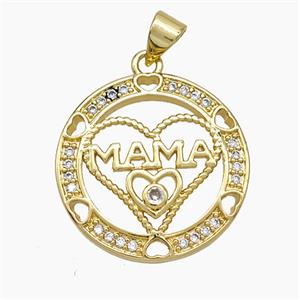 Copper Heart Pendant Pave Zirconia MAMA 18K Gold Plated, approx 22mm [FN51071]