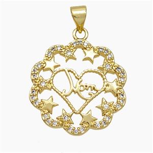 Copper Heart Pendant Pave Zirconia Mom Star 18K Gold Plated, approx 21mm [FN51072]