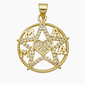 Copper Star Heart Pendant Pave Zirconia MAMA 18K Gold Plated, approx 20mm [FN51073]