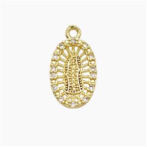 Virgin Mary Charms Copper Oval Pendant Pave Zirconia Gold Plated, approx 9-14mm [FN51076]