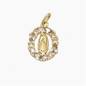 Virgin Mary Charms Copper Oval Pendant Pave Zirconia Gold Plated, approx 10-13mm [FN51078]
