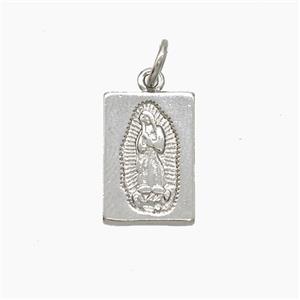 Virgin Mary Charms Copper Rectangle Pendant Platinum Plated, approx 9-13mm [FN51079]