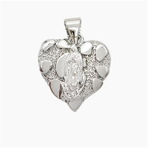Virgin Mary Charms Copper Heart Pendant Platinum Plated, approx 15mm [FN51081]