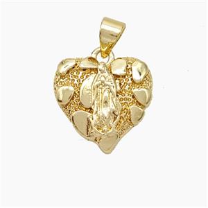 Virgin Mary Charms Copper Heart Pendant Gold Plated, approx 15mm [FN51082]