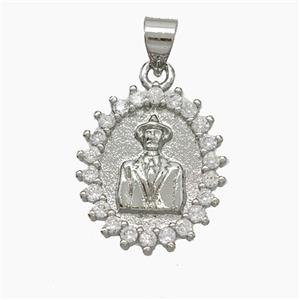 Copper Leader Pendant Pave Zirconia Platinum Plated, approx 15-17mm [FN51083]