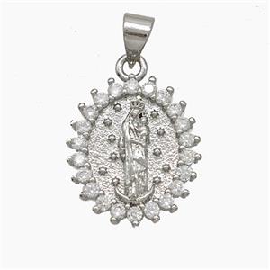 Virgin Mary Charms Copper Pendant Pave Zirconia Platinum Plated, approx 15-17mm [FN51085]