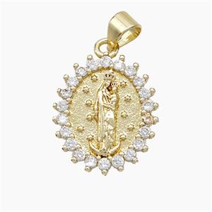 Virgin Mary Charms Copper Pendant Pave Zirconia Gold Plated, approx 15-17mm [FN51086]