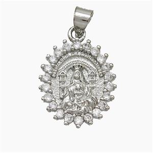 Virgin Mary Charms Copper Pendant Pave Zirconia Platinum Plated, approx 15-17mm [FN51087]
