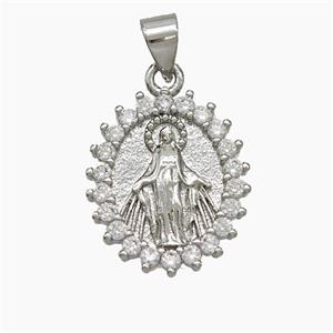 Virgin Mary Charms Copper Pendant Pave Zirconia Platinum Plated, approx 15-17mm [FN51089]