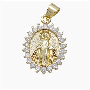 Virgin Mary Charms Copper Pendant Pave Zirconia Gold Plated, approx 15-17mm [FN51090]